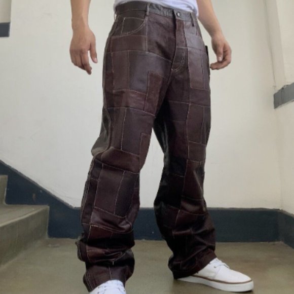 Vintage/Rare Davoucci Patch Work Genuine Leather Hip Hop Pants Size 40 - Picture 11 of 12
